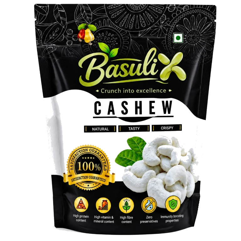 Basuli cashews in a black pouch